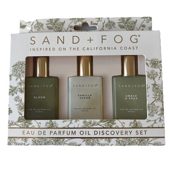 Sand + Fog Eau de Parfum Oil Roller Bloom Vanilla Sugar Amber & Pear Set of 3 - Picture 1 of 5
